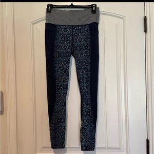 Athleta Chaturanga Mandala Navy Blue High Rise Yoga Leggings Womens Small EUC